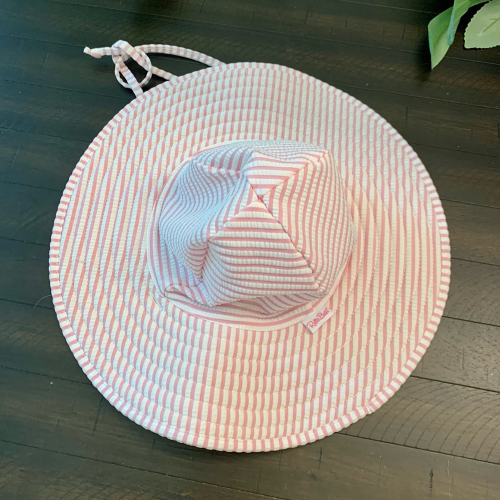Ruffle Butts Pink Seersucker Swim Hat